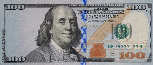 Obraz na płótnie Benjamin Franklin smiling on 100 dollar banknote w salonie