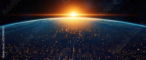 Global Network: Sunrise Over Earth's Digital Dawn