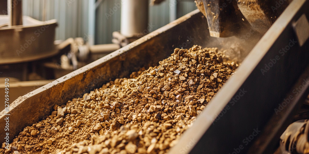Crushing process of graphite ore in mining operation. Generative AI Crushing process of graphite ore in mining operation. Generative AI