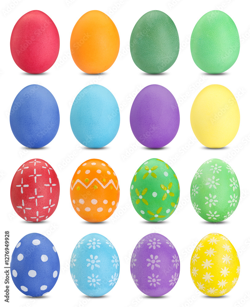 Easter eggs in different colors isolated on white, set Easter eggs in different colors isolated on white, set