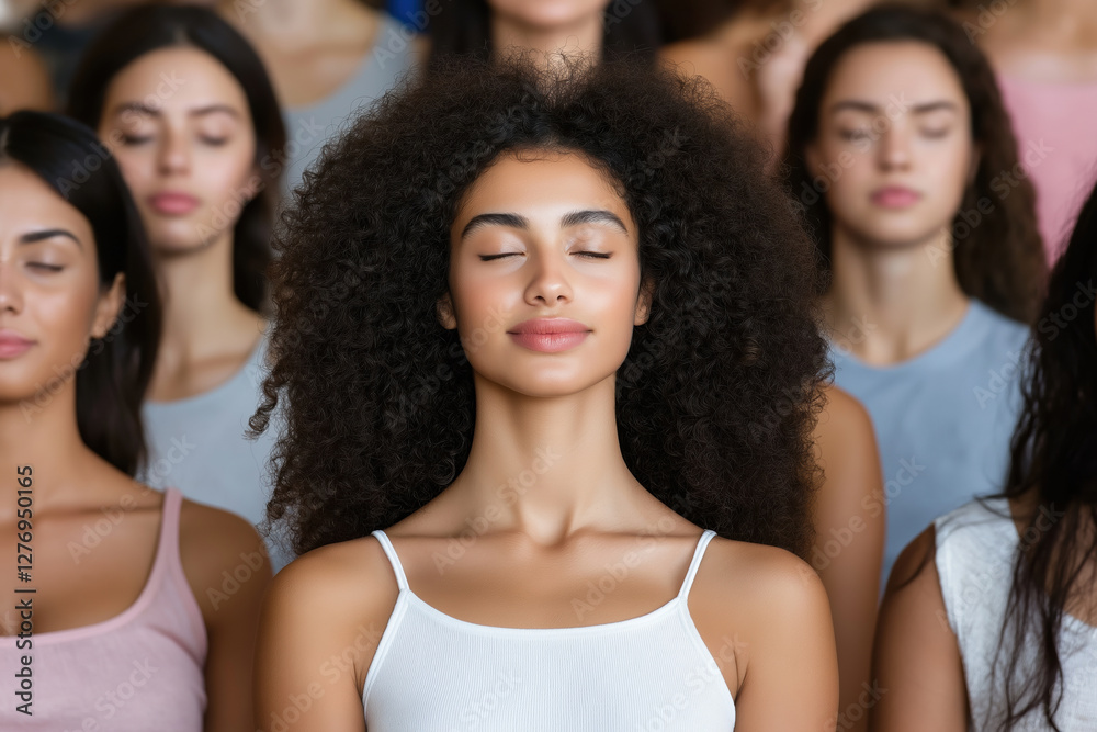Obraz premium Group of women practicing mindfulness and meditation in a serene setting during daytime