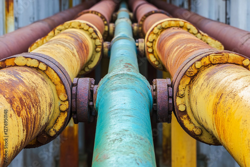 Wallpaper Mural Colorful old gas pipes with rust in urban setting. Generative AI Torontodigital.ca
