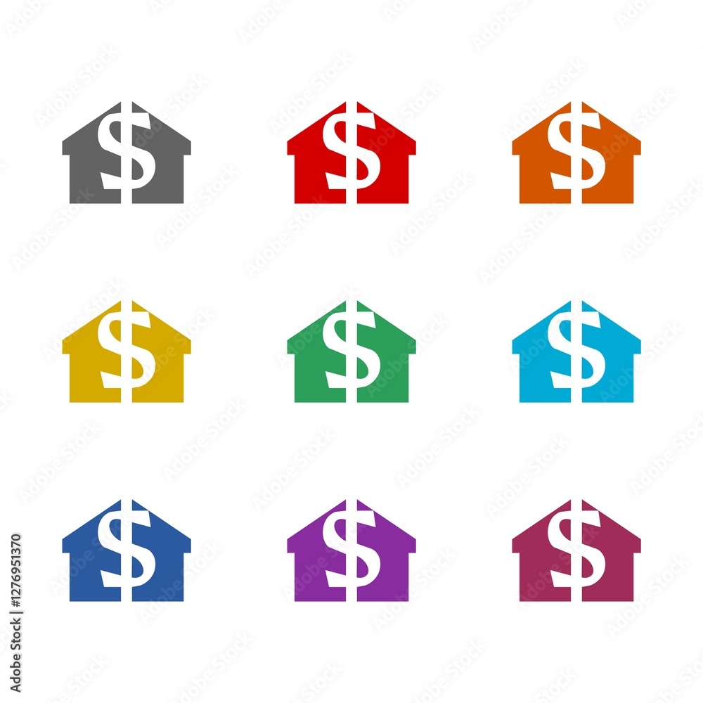 Dollar house icon isolated on white background. Set icons colorful Dollar house icon isolated on white background. Set icons colorful