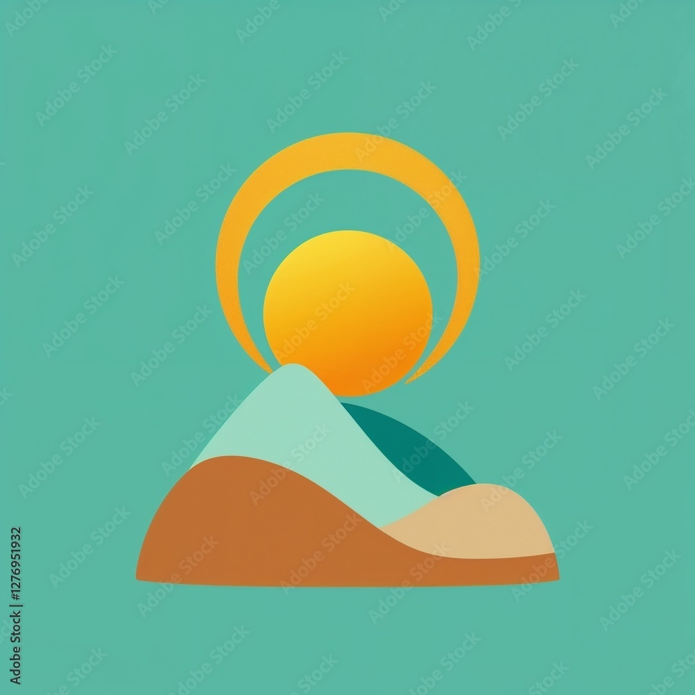 Fototapeta premium Stylized landscape with a sun and mountains in a modern artistic design