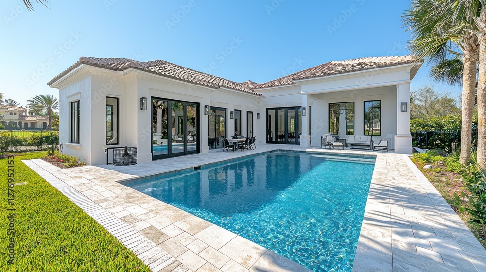 Fototapeta premium Florida Modern Home Pool Backyard Exterior