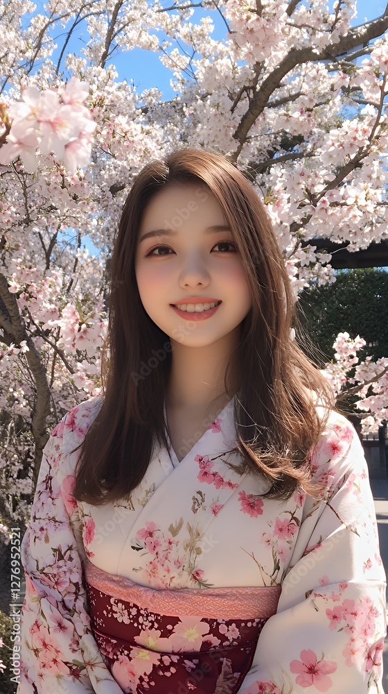 桜の木の下で微笑む美しい女性 Beautiful Woman Smiling Under Cherry Blossom Tree 桜の木の下で微笑む美しい女性 Beautiful Woman Smiling Under Cherry Blossom Tree