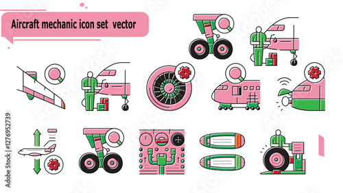 Aircraft mechanic icon set  vector