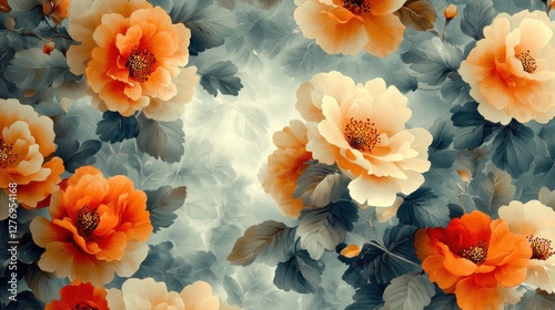 Vibrant orange and white flowers with lush greenery on a soft background
