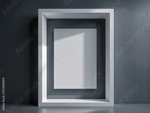 White Blank Rectangular Frame on Dark Background.