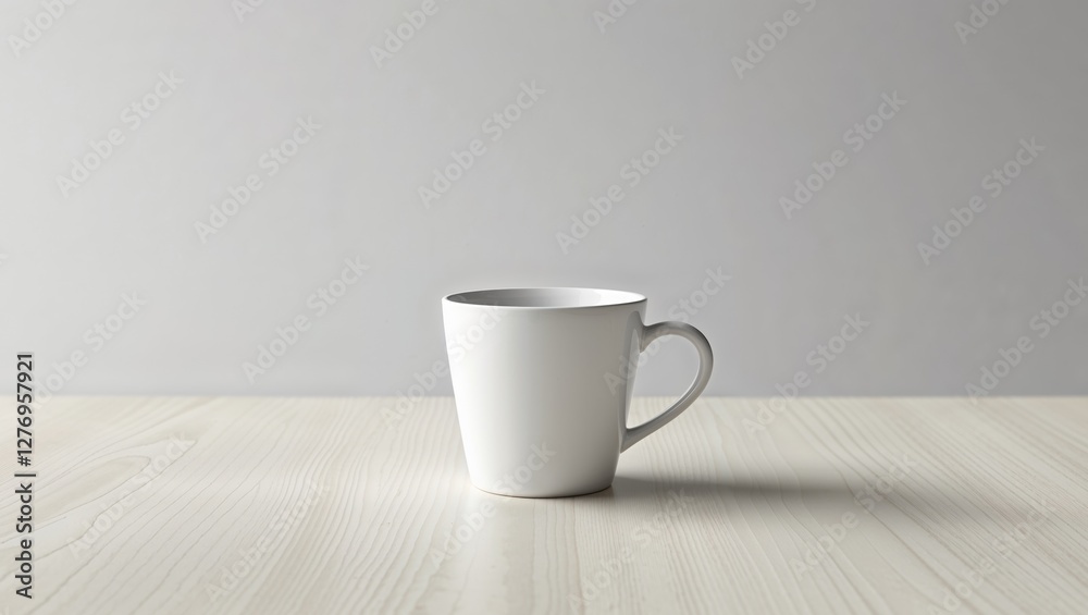 Obraz premium Stylish White Coffee Cup Mockup on a Smooth Wood Table