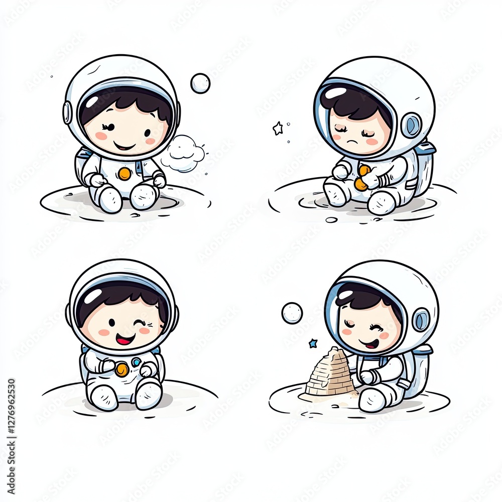 Child astronaut sitting on moon building in space, dreaming. Possible use Education Child astronaut sitting on moon building in space, dreaming. Possible use Education