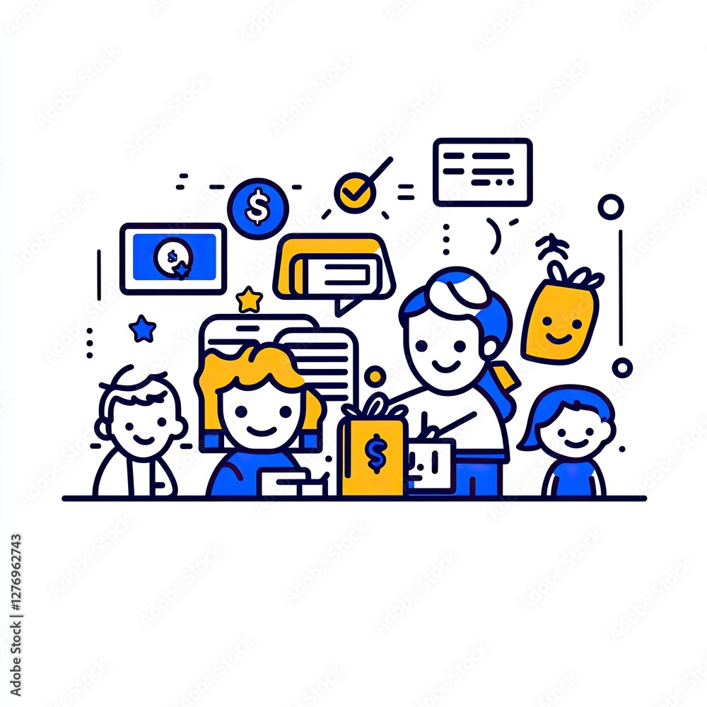Children receiving a financial education class, vector illustration use in children's education Children receiving a financial education class, vector illustration use in children's education