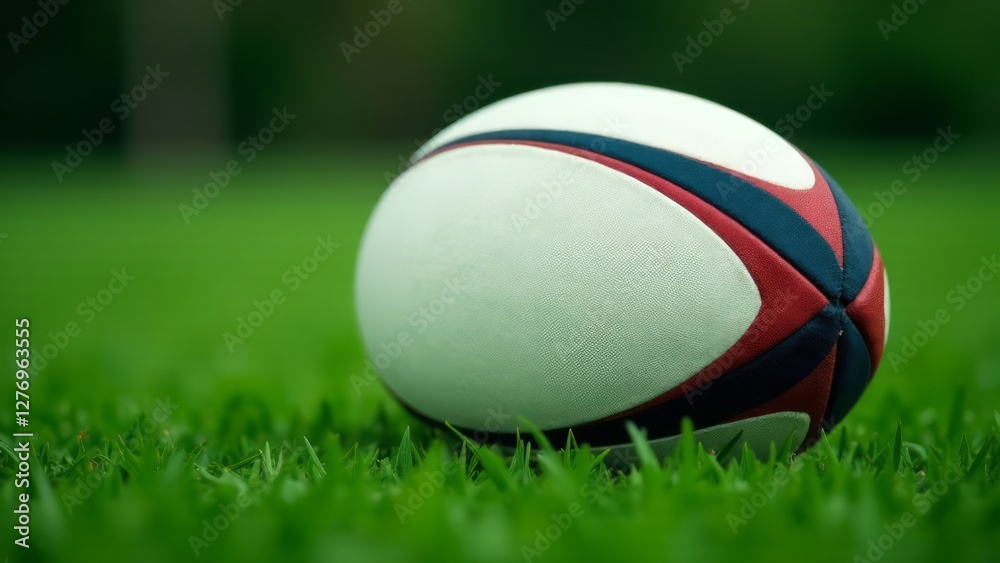 soccer ball, rugby closeup on green grass soccer ball, rugby closeup on green grass
