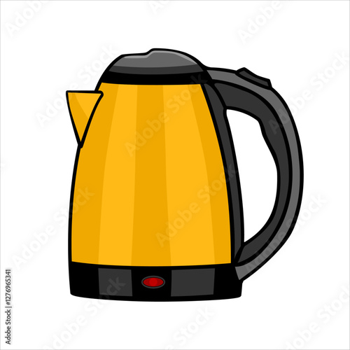 Flat design of an electric kettle. Modern electric kettle. Teapot made of yellow plastic. Vector illustration isolated on white background.