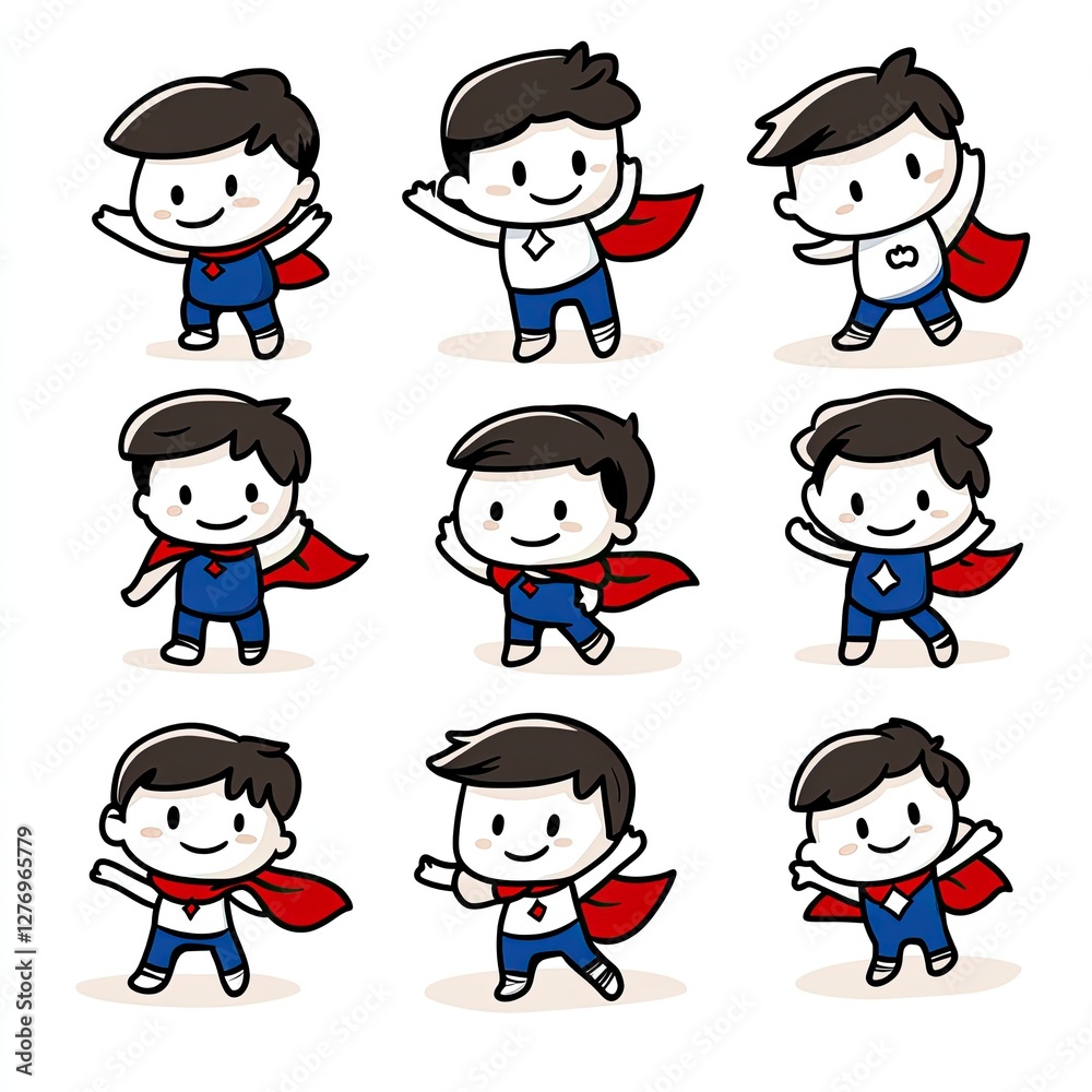 Cute Superhero Characters in various poses. Suitable for children's books and educational materials Cute Superhero Characters in various poses. Suitable for children's books and educational materials