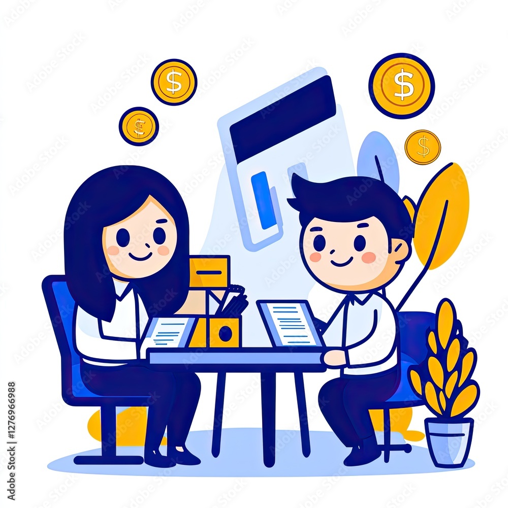 Financial Meeting People discussing money matters with credit card and potted plant in background for finance Financial Meeting People discussing money matters with credit card and potted plant in background for finance
