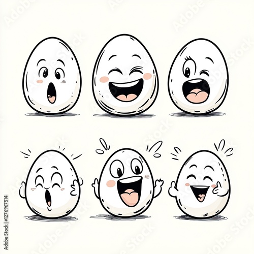 Funny Eggs Cartoon Emoticons for kids, eggs with faces showing expressions and emotions