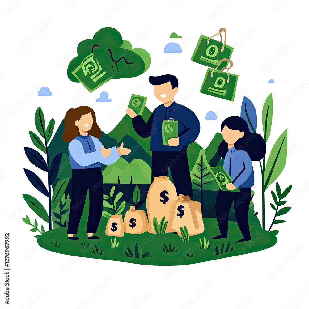 Fototapeta premium Group Investment Growth People sharing funds, nature background for financial services marketing