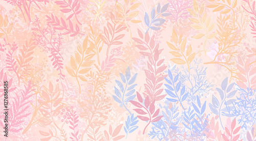 Soft pastel watercolor leaves pattern