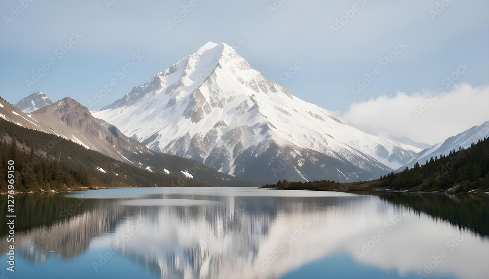 Scenic view of lake and snowcapped mountains against sky. Snowy mountains reflecting on a lake. ice mountains , snow, lake. Scenic view of lake and snowcapped mountains against sky. Snowy mountains reflecting on a lake. ice mountains , snow, lake.