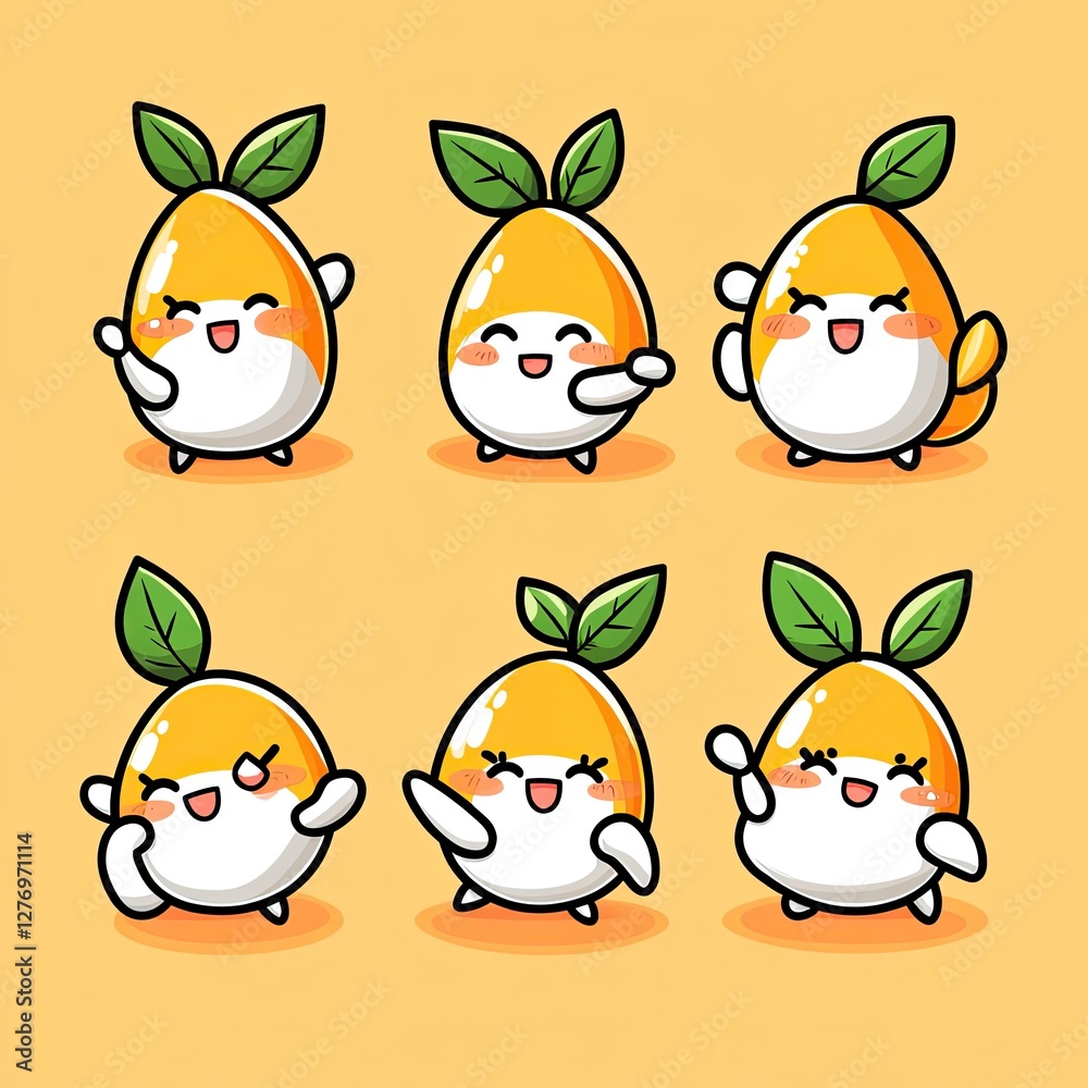 Fototapeta premium Mangoes with happy faces. Fruit characters for stickers, emoji, greeting cards