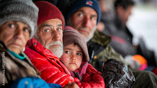 Families finding comfort in an emergency shelter during a storm photo