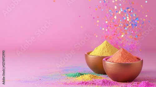 Happy Holi Festival Poster Template with Holi Powder Color Background photo