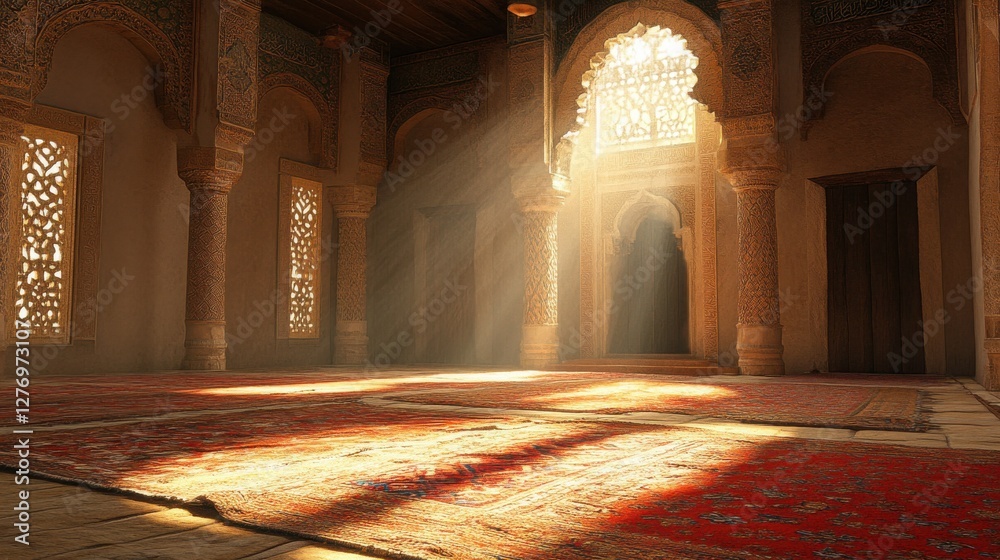Obraz premium Sunlight Streaming Through Ornate Windows in a Serene Room