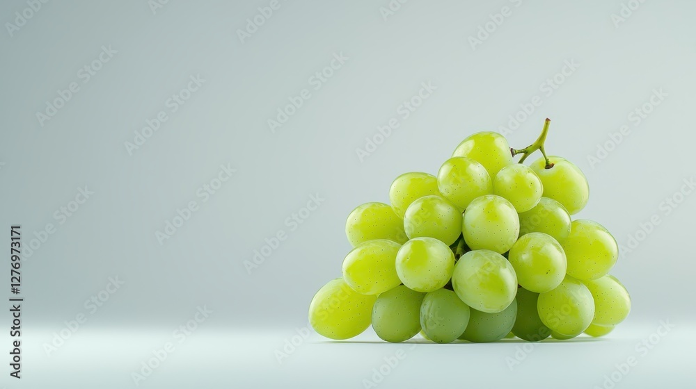 Closeup of freshly picked ripe green grapes on pristine white surface ripe