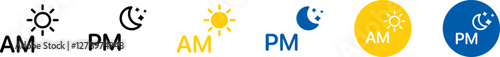 Obraz na płótnie AM PM time icon set. Clock sun and moon symbols, time icons vector collection w salonie