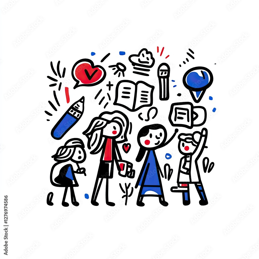 Students learning in class doodle, education scene, art and creativity for study Students learning in class doodle, education scene, art and creativity for study