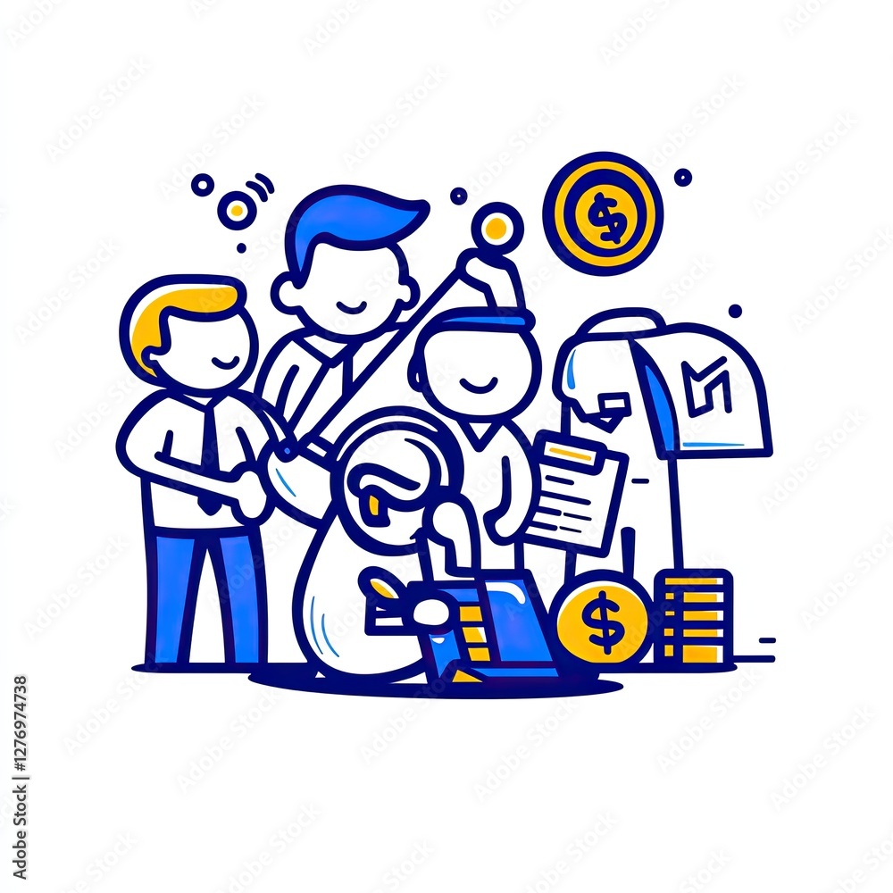 Team achieving financial goals together at work; using for financial management Team achieving financial goals together at work; using for financial management