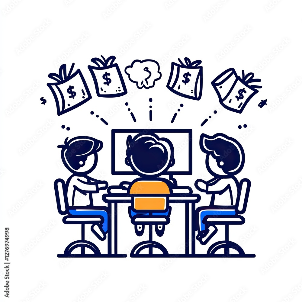 Team collaborating online earning money with gifts concept Team collaborating online earning money with gifts concept