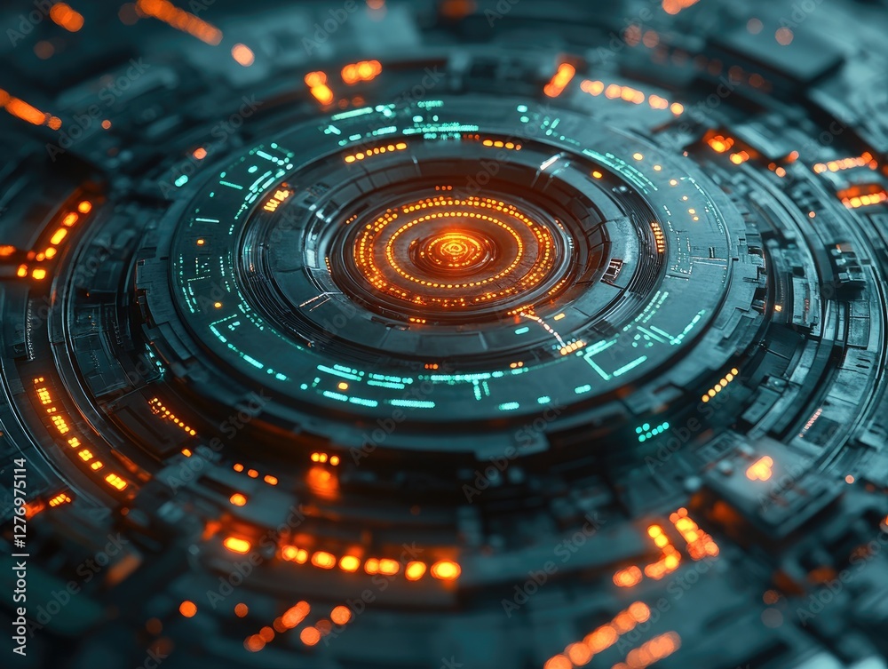 Futuristic Tech: Circular System Glows Brightly Futuristic Tech: Circular System Glows Brightly