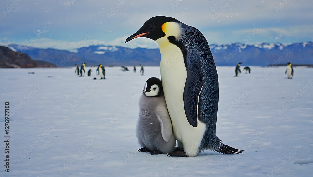 Fototapeta premium Emperor penguin family on ice
