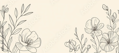 Wallpaper Mural Elegant Mother's Day Card Design with Minimalistic Line Art Flowers on Cream Background Torontodigital.ca