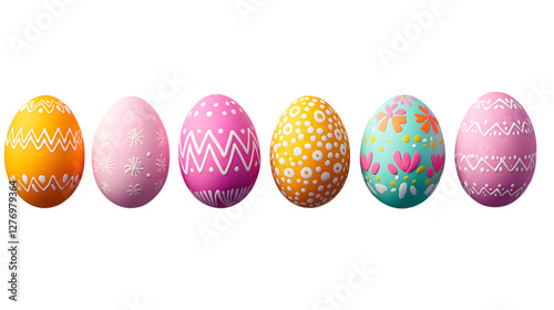 Collection of Hand Painted Colorful Easter Eggs on transparent PNG background
