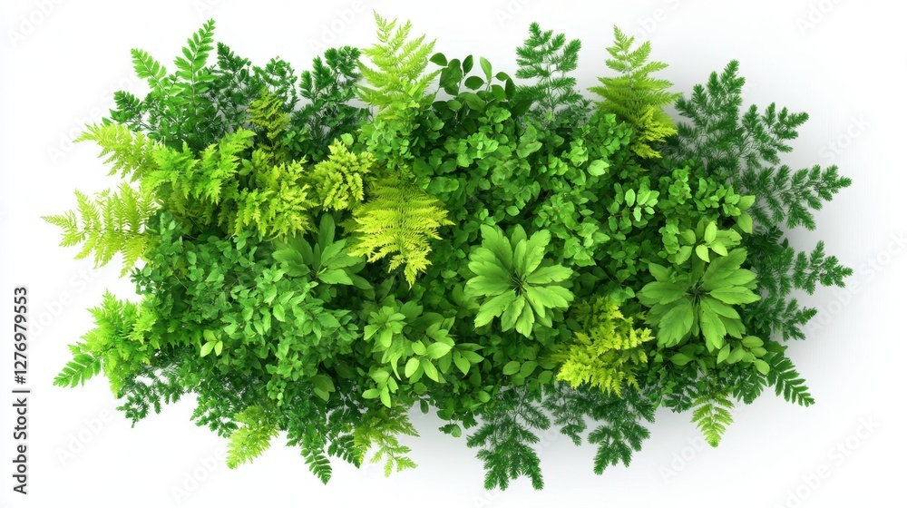 Fototapeta premium Lush greenery: top view of various vibrant green plants and ferns