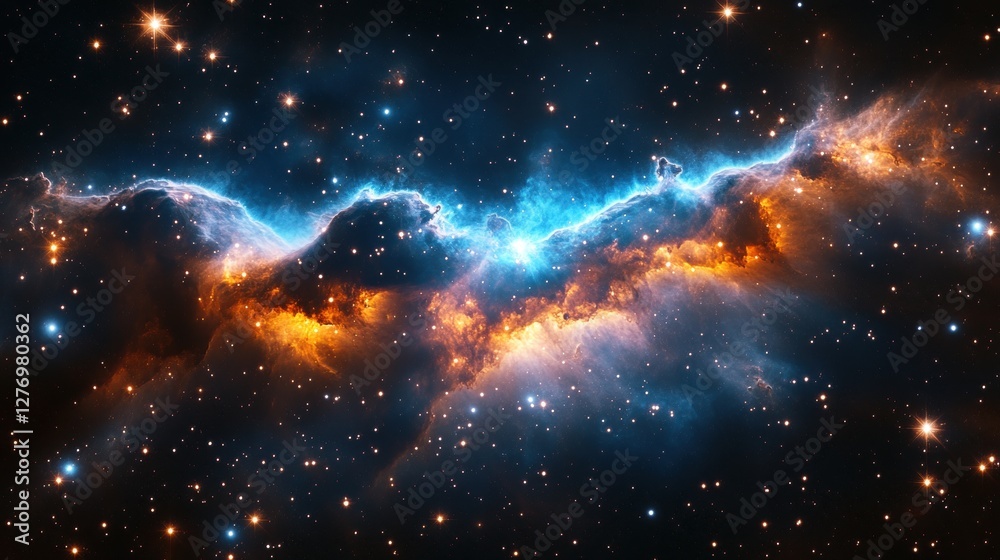 Fototapeta premium Dramatic cosmic nebula with vibrant colors and starry background in deep space