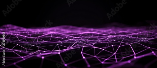 Abstract Purple Network Connecting Nodes with Glowing Lines on Black Background