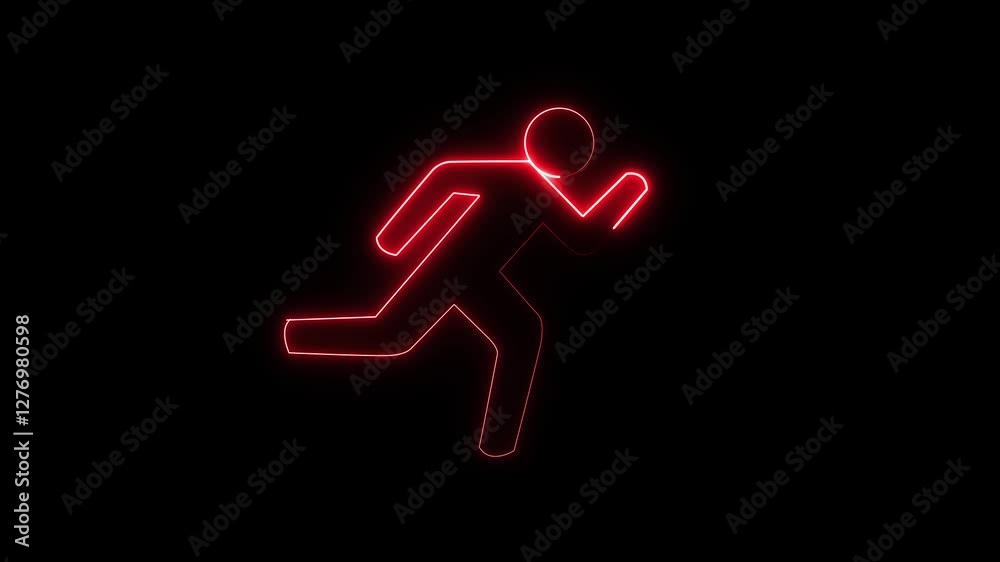 Glowing neon line red color runner sing. Running neon sign Glowing running man symbol 4k video footage Glowing neon line red color runner sing. Running neon sign Glowing running man symbol 4k video footage
