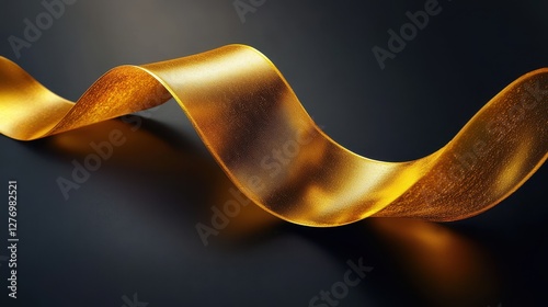 Shiny golden ribbon on dark background creating elegantly flowing curves and textured highlights
