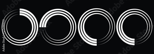 Round sound wave frames, circular lines pattern, radial curvy shapes, geometric concentric design. Flash vector semicircle and spark light effect. Podium, radial platform. Logotype or lettering design