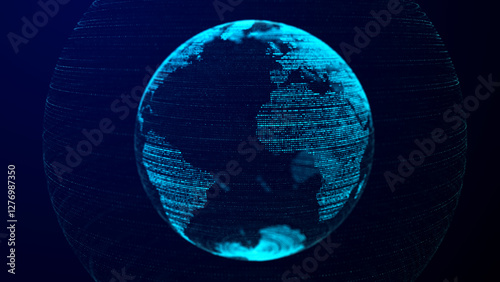 Global world network concept. Safety wireless network connection technology. Big data analytics and visualization. Science background with blue planet Earth. 3D rendering.