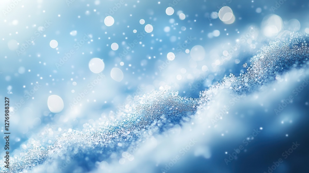 Fototapeta premium Close-up of sparkling snowflakes under sunlight with soft focused background