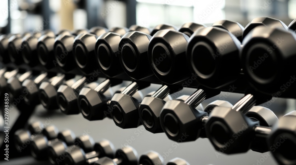 Rack of Dumbbells for Strength Training in a Gym Setting Rack of Dumbbells for Strength Training in a Gym Setting