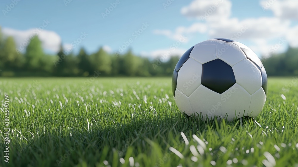 Fototapeta premium Soccer ball on grass lawn. Outdoor activity.
