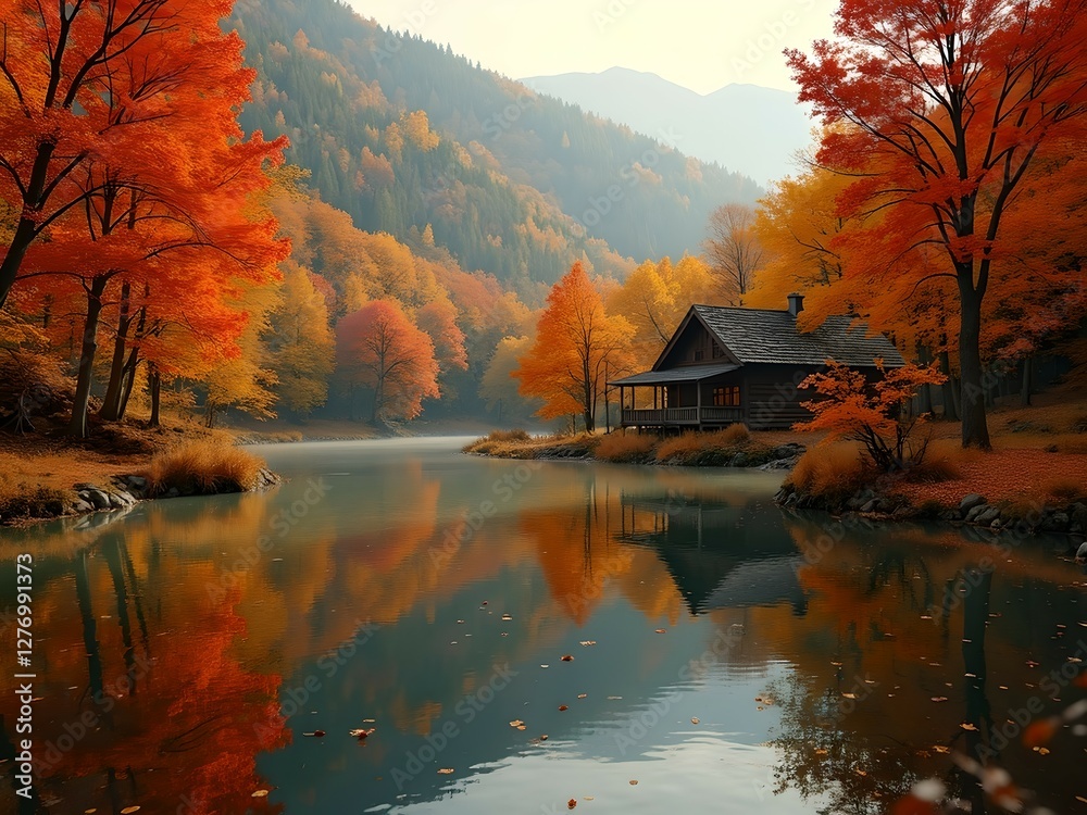Fototapeta premium autumn landscape with lake and trees