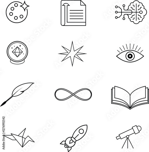 inspiration and brainstorm line icons collection set