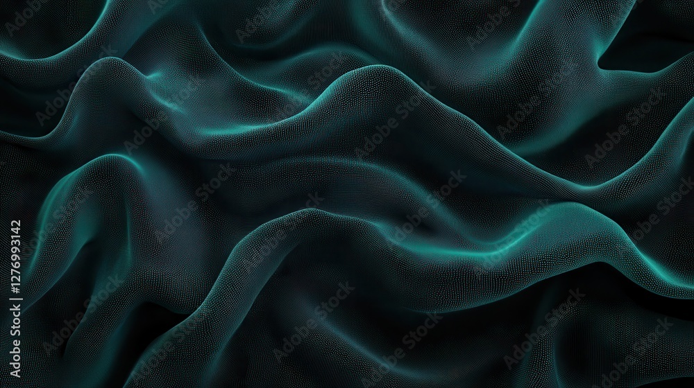 Obraz premium Abstract dark green wavy fabric texture with flowing lines and dramatic lighting
